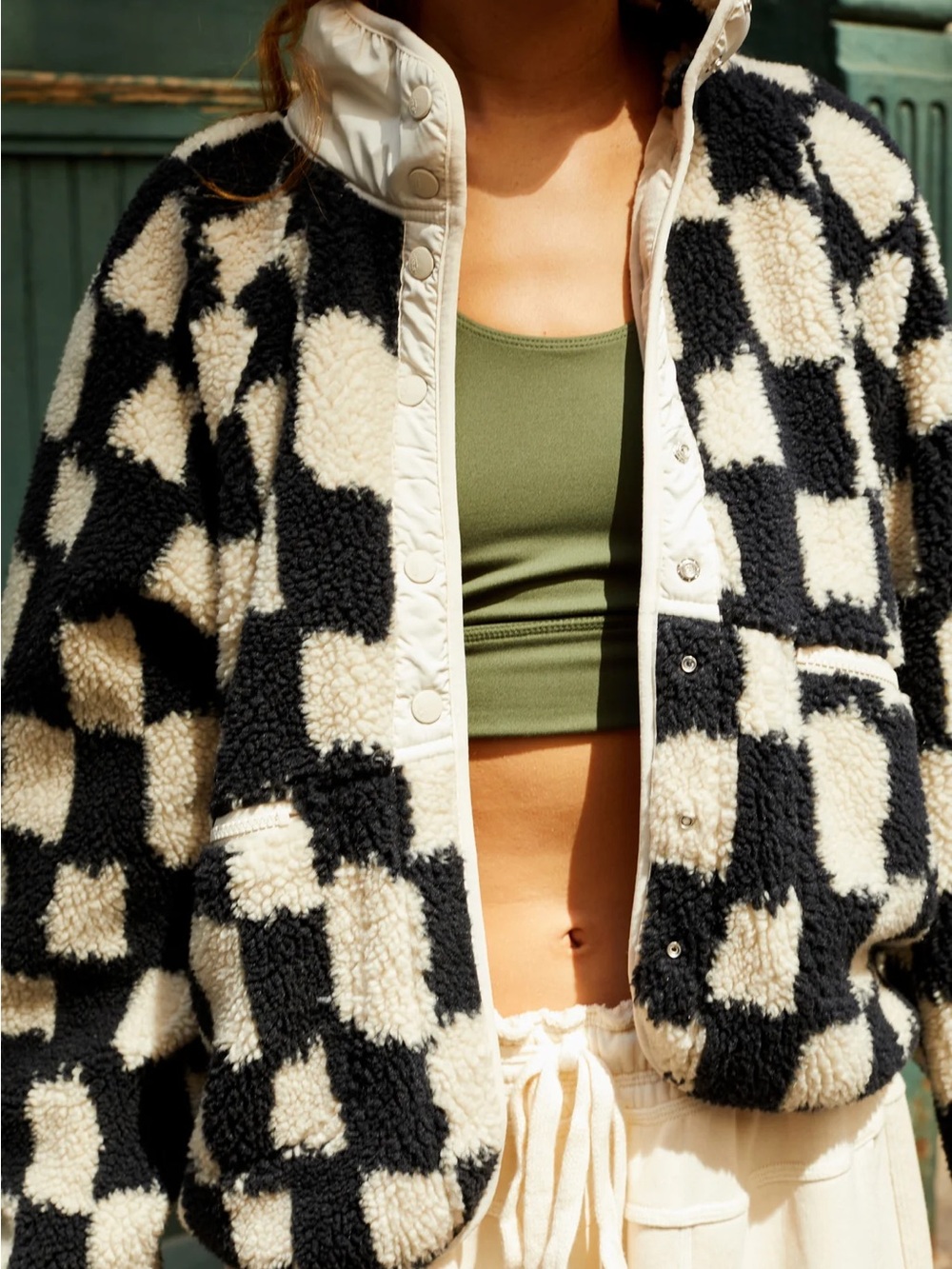 Free People FP Movement Rocky Ridge Black Checkered Sherpa Jacket Coat Small